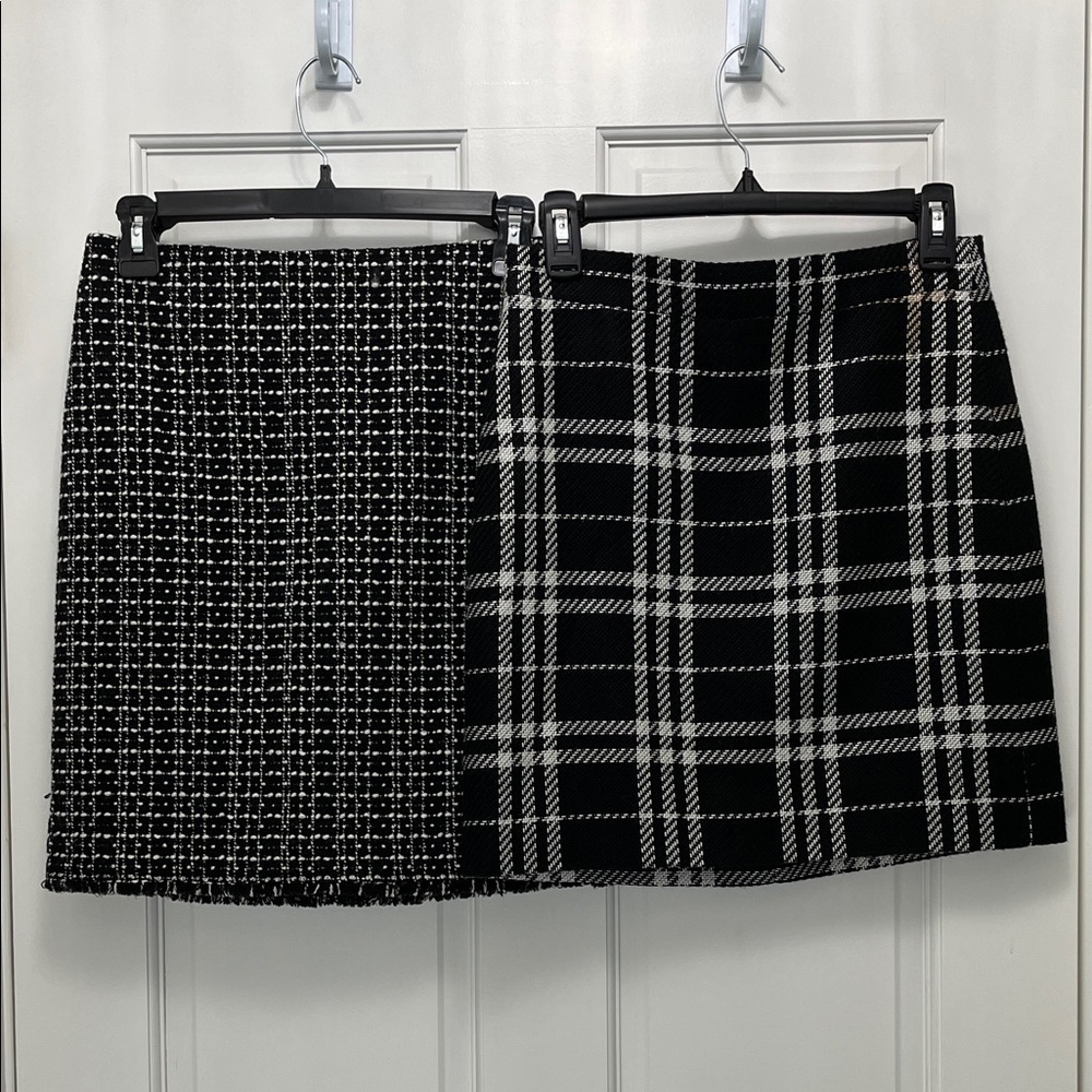 Black and White Wool Blend Plaid Pencil Mini Skirt Set - Size 00 / 0P